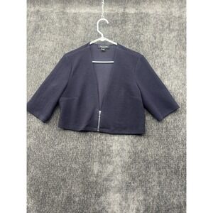 Perceptions New York Cropped Jacket Women Large Navy Blue Texture Cover Up Shrug